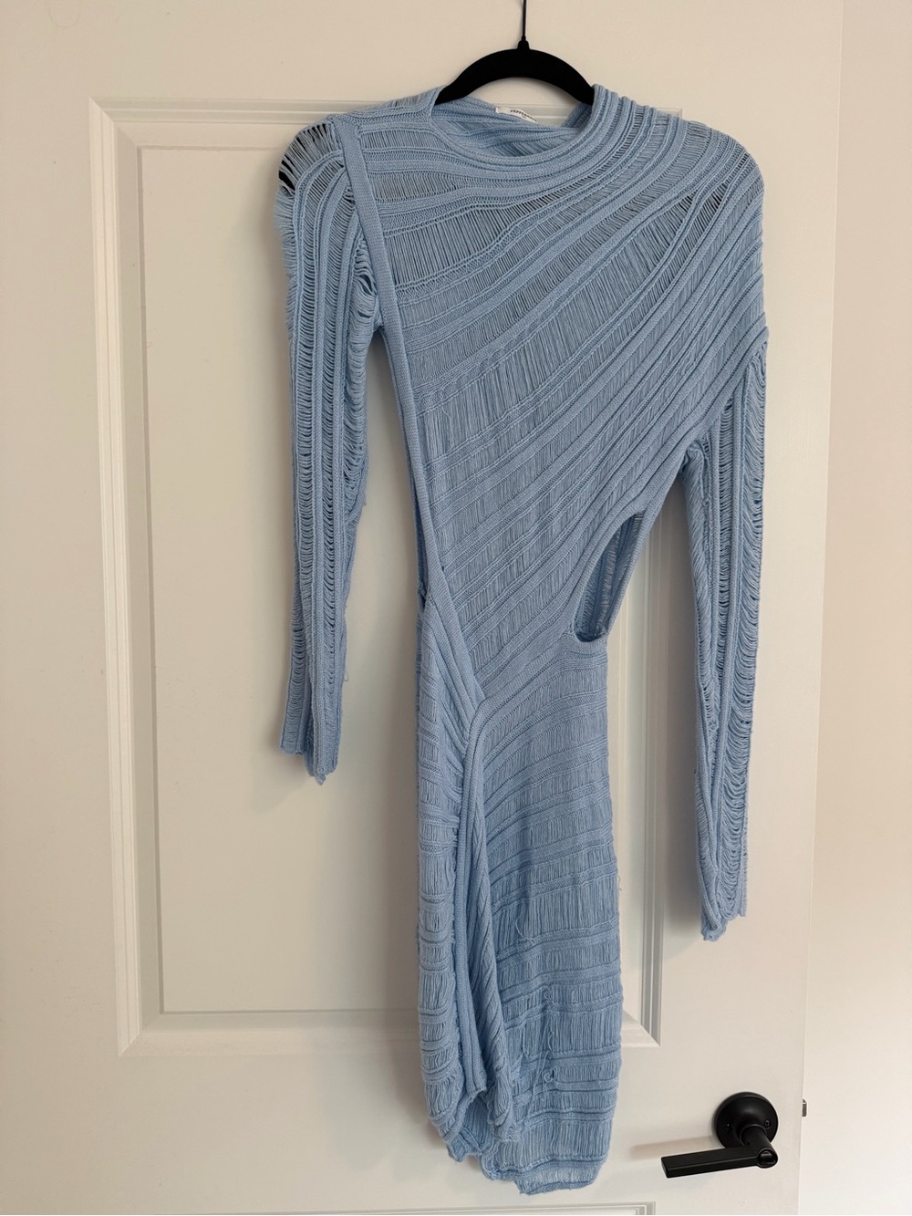 Peppermayo Powder Blue Long Sleeve Cutout Ribbed Dress